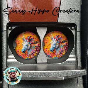 Car Coasters Unicorn Pop Art Colorful Abstract Set of 2 Neoprene Absorbent